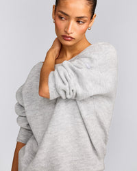 Oversized Knit Off-The-Shoulder Sweater | Light Gray Marl
