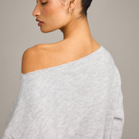 Oversized Knit Off-The-Shoulder Sweater | Light Gray Marl