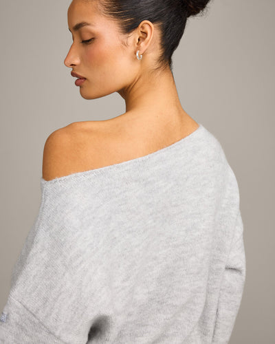 Oversized Knit Off-The-Shoulder Sweater | Light Gray Marl