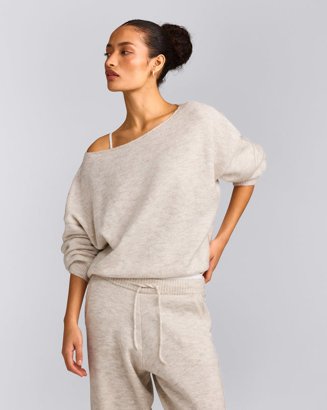 Oversized Knit Off-The-Shoulder Sweater | Oat Marl