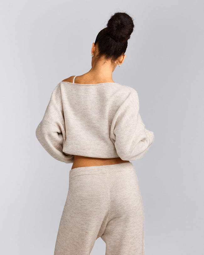 Oversized Knit Off-The-Shoulder Sweater | Oat Marl