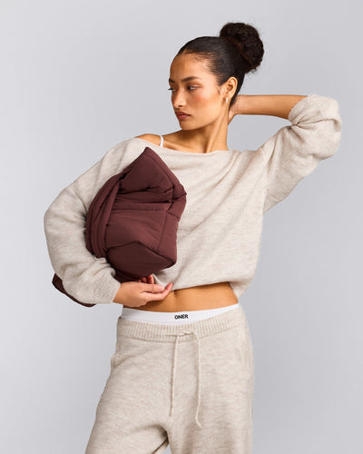 Oversized Knit Off-The-Shoulder Sweater | Oat Marl
