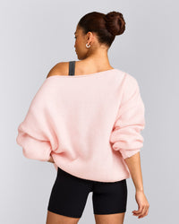 Oversized Knit Off-The-Shoulder Sweater | Soft Girl Pink
