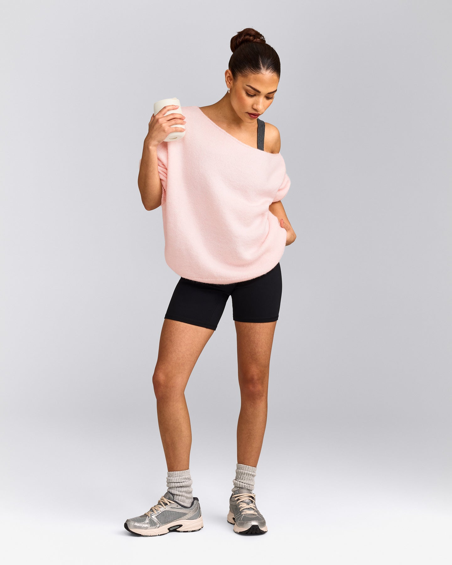 Oversized Knit Off-The-Shoulder Sweater | Soft Girl Pink