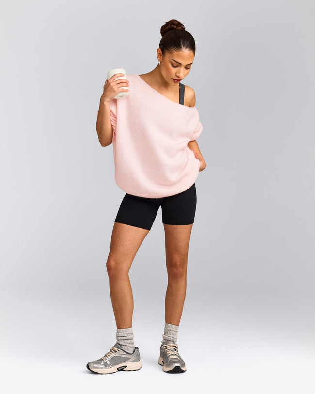 Oversized Knit Off-The-Shoulder Sweater | Soft Girl Pink
