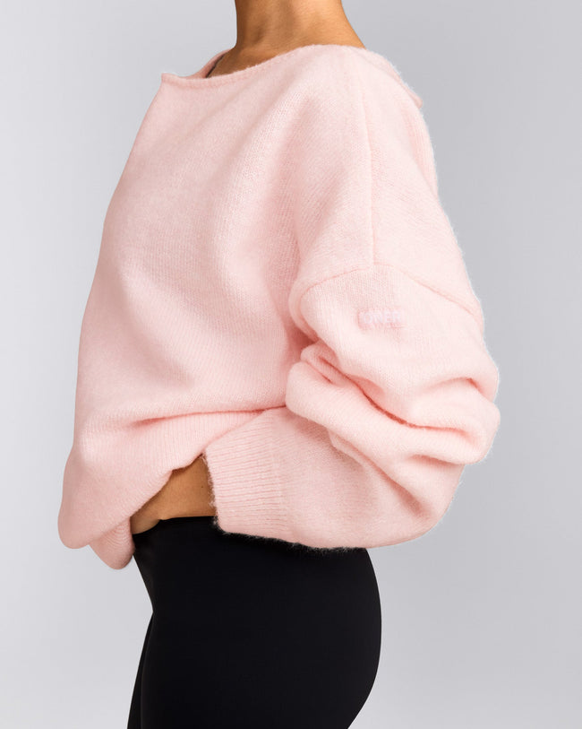Oversized Knit Off-The-Shoulder Sweater | Soft Girl Pink