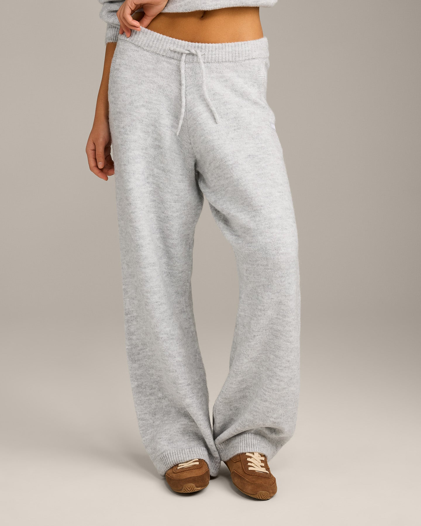 Oversized Knit Straight Leg Bottoms | Light Gray Marl