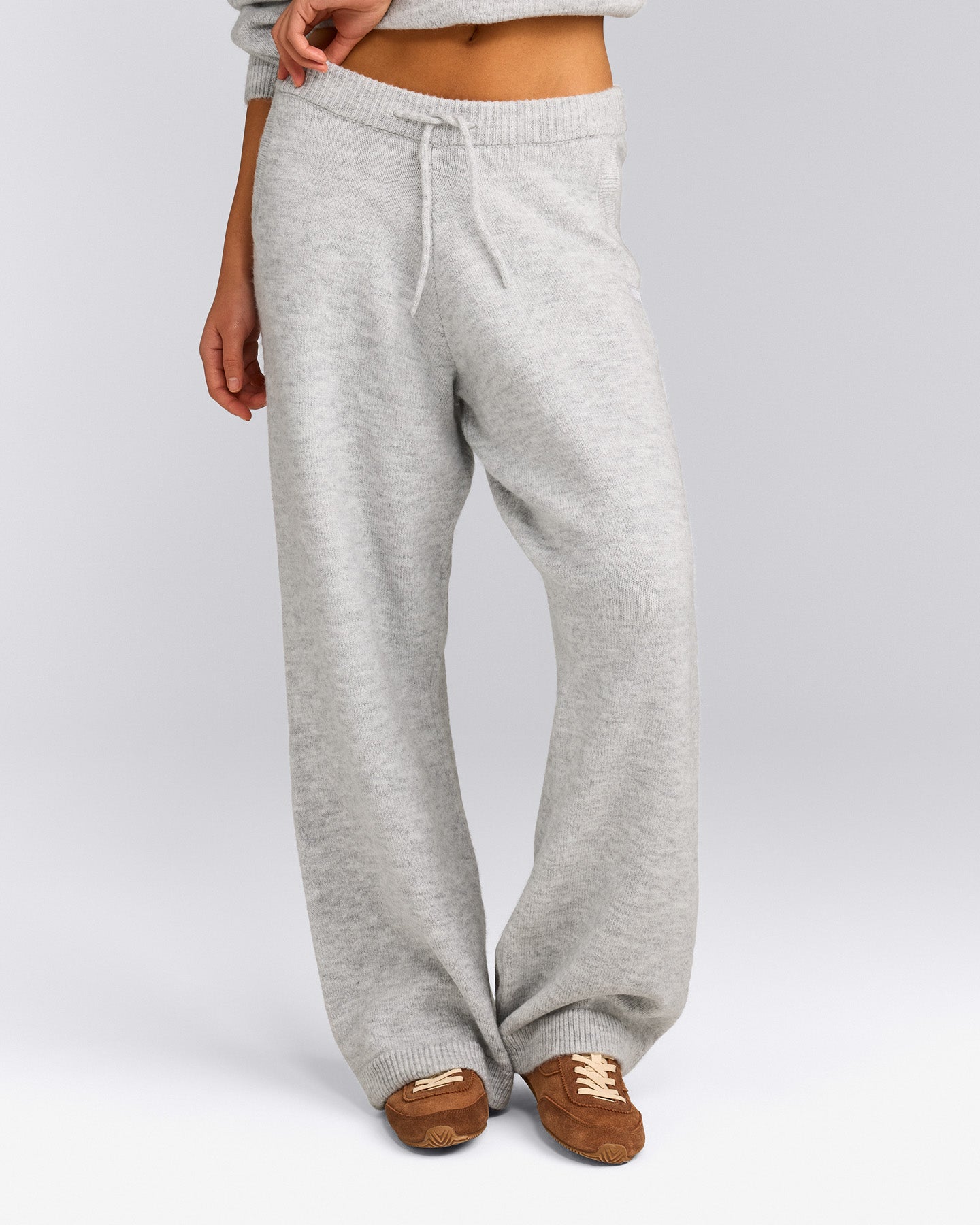 Oversized Knit Straight Leg Pants | Light Gray Marl