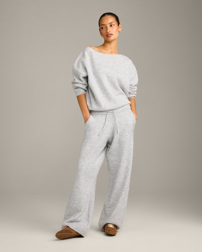 Oversized Knit Straight Leg Bottoms | Light Gray Marl