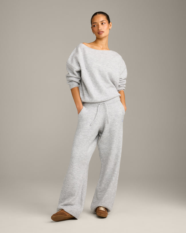 Oversized Knit Straight Leg Bottoms | Light Gray Marl