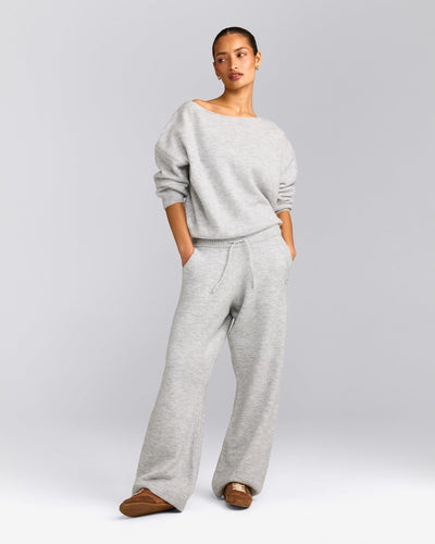 Oversized Knit Straight Leg Pants | Light Gray Marl