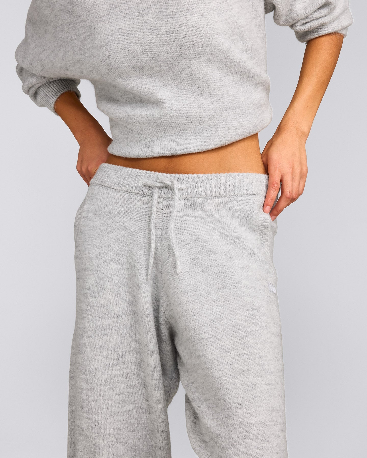 Oversized Knit Straight Leg Pants | Light Gray Marl