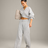 Oversized Knit Zip Up Mid Hoodie | Light Gray Marl