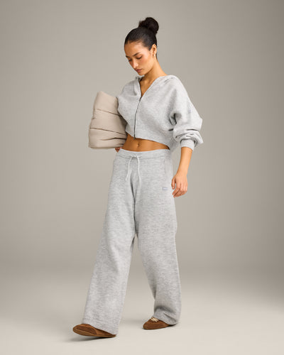 Oversized Knit Zip Up Mid Hoodie | Light Gray Marl