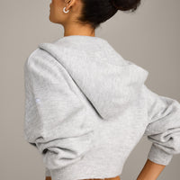 Oversized Knit Zip Up Mid Hoodie | Light Gray Marl