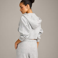 Oversized Knit Zip Up Mid Hoodie | Light Gray Marl