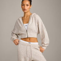 Oversized Knit Zip Up Mid Hoodie | Oat Marl