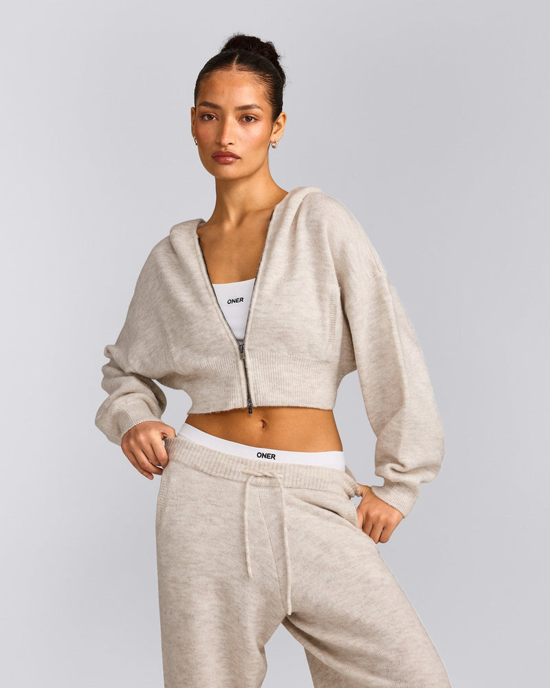 ダイエットフード loverock69 Oversized Knit Zip Up Mid Hoodie Oat Marl | Oner Active US