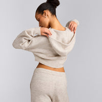 Oversized Knit Zip Up Mid Hoodie | Oat Marl