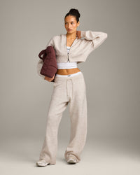 Oversized Knit Zip Up Mid Hoodie | Oat Marl