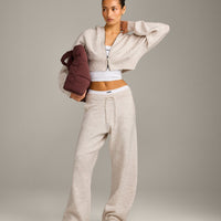 Oversized Knit Zip Up Mid Hoodie | Oat Marl