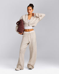 Oversized Knit Zip Up Mid Hoodie | Oat Marl