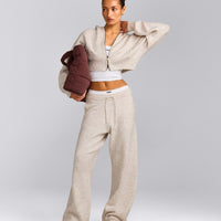 Oversized Knit Zip Up Mid Hoodie | Oat Marl