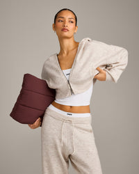 Oversized Knit Zip Up Mid Hoodie | Oat Marl