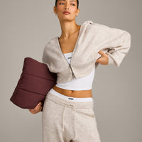 Oversized Knit Zip Up Mid Hoodie | Oat Marl