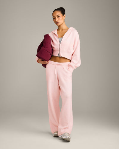 Oversized Knit Zip Through Mid Hoodie | Soft Girl Pink