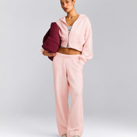 Oversized Knit Zip Up Mid Hoodie | Soft Girl Pink