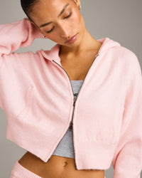Oversized Knit Zip Through Mid Hoodie | Soft Girl Pink