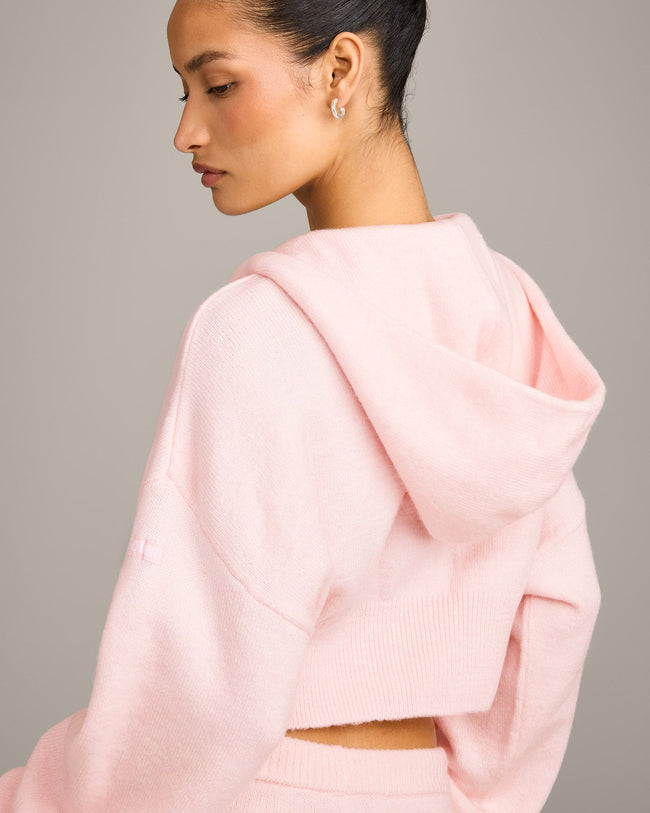 Oversized Knit Zip Through Mid Hoodie | Soft Girl Pink