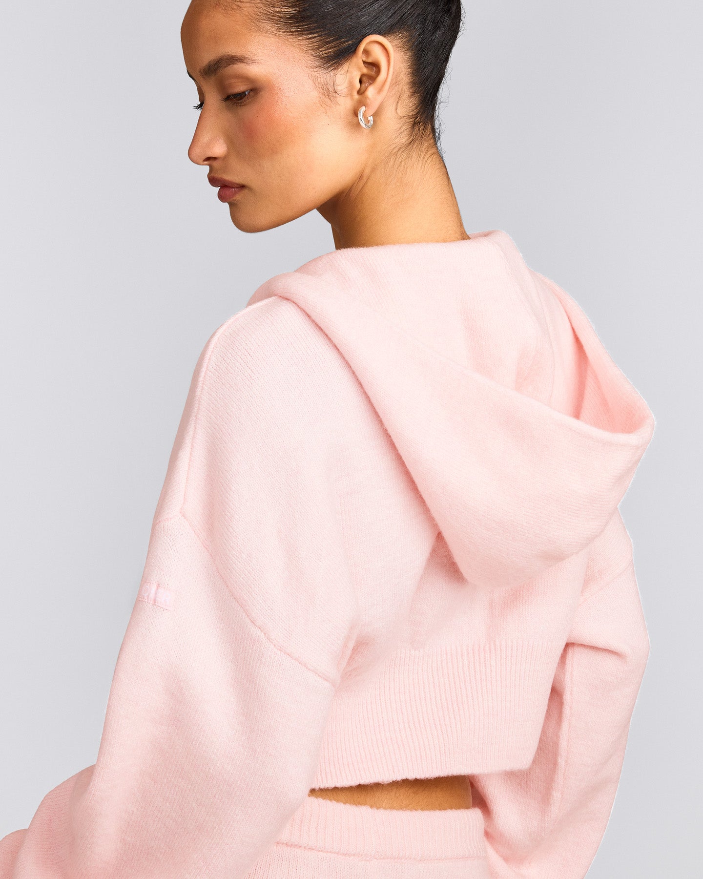Oversized Knit Zip Up Mid Hoodie | Soft Girl Pink