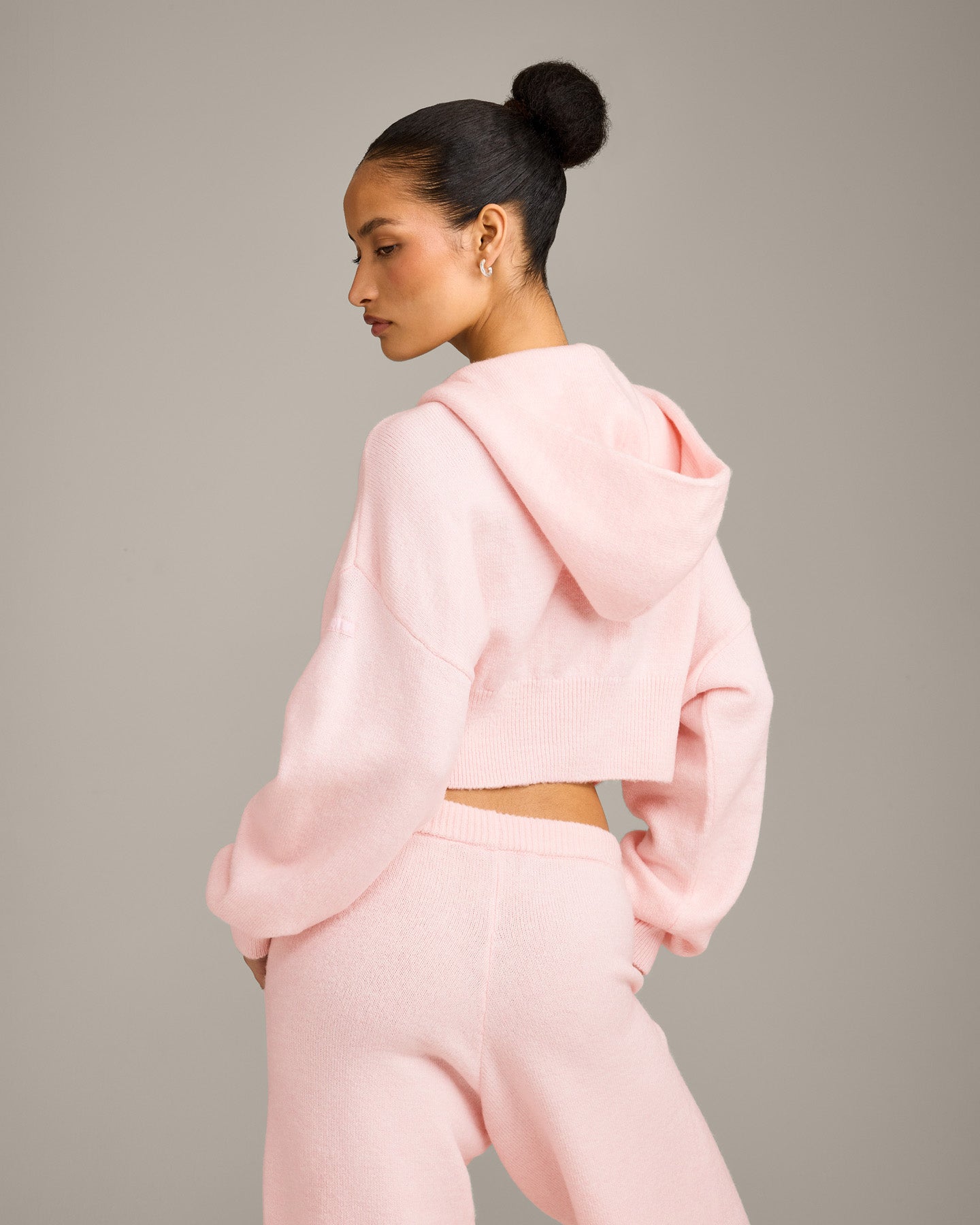 Oversized Knit Zip Through Mid Hoodie | Soft Girl Pink
