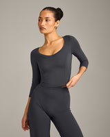 Mellow™ Motion Wide V-Neck 3/4 Length Sleeve Mid Top | Coal