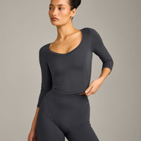 Mellow™ Motion Wide V-Neck 3/4 Length Sleeve Mid Top | Coal