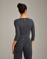 Mellow™ Motion Wide V-Neck 3/4 Length Sleeve Mid Top | Coal