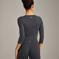 Mellow™ Motion Wide V-Neck 3/4 Length Sleeve Mid Top | Coal