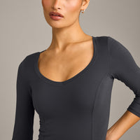 Mellow™ Motion Wide V-Neck 3/4 Length Sleeve Mid Top | Coal