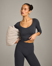 Mellow™ Motion Wide V-Neck 3/4 Length Sleeve Mid Top | Coal