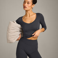 Mellow™ Motion Wide V-Neck 3/4 Length Sleeve Mid Top | Coal