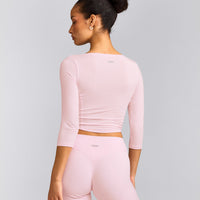 Mellow™ Motion Wide V Neck 3/4 Length Sleeve Mid Top | Soft Girl Pink