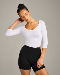 Mellow™ Motion Wide V-Neck 3/4 Length Sleeve Mid Top | White