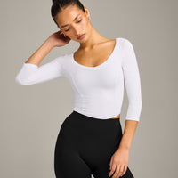 Mellow™ Motion Wide V-Neck 3/4 Length Sleeve Mid Top | White