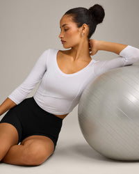 Mellow™ Motion Wide V-Neck 3/4 Length Sleeve Mid Top | White