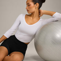 Mellow™ Motion Wide V-Neck 3/4 Length Sleeve Mid Top | White