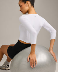 Mellow™ Motion Wide V-Neck 3/4 Length Sleeve Mid Top | White