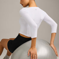 Mellow™ Motion Wide V-Neck 3/4 Length Sleeve Mid Top | White