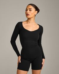 Mellow™ Motion Wide V-Neck Long Sleeve Top | Black